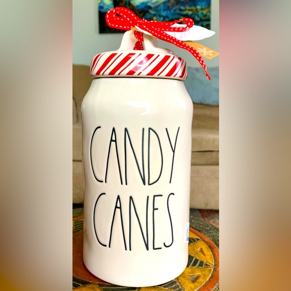 RaeDunn CANDY CANES Cylinder Christmas Canister Holiday Cookie Jar Farmhouse NEW - Picture 2 of 14